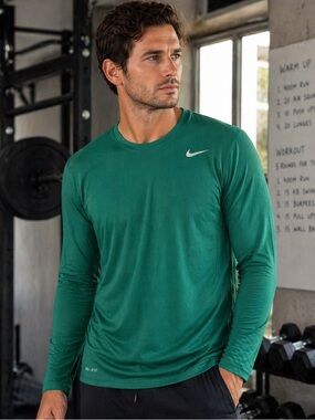 Nike Dri-FIT Green Long Sleeve Athletic Training Shirt Sport